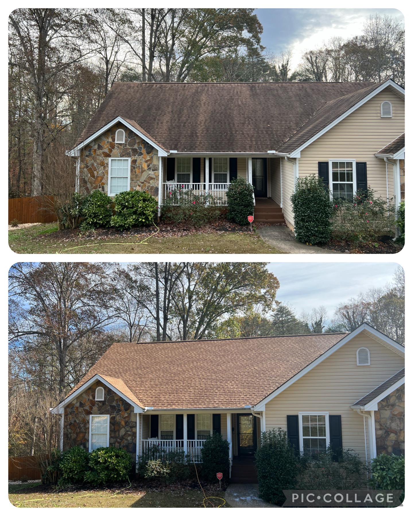Roof wash before and after